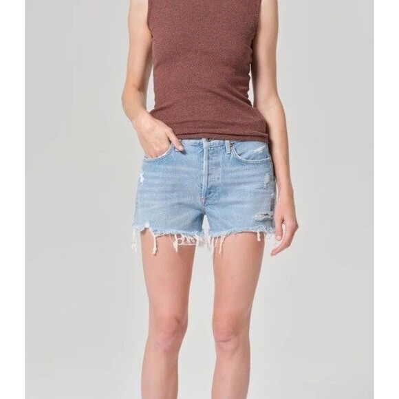 AGOLDE Size 26 Parker Vintage Cut Off Denim Jean Shorts Riptide Light Wash